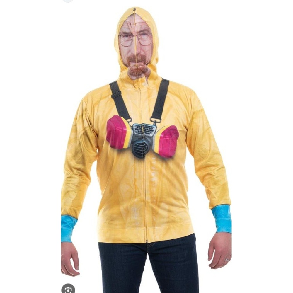 Faux Real Breaking Bad Hoodie Mens Small Yellow Hazmat Suit Cosplay Zip Up